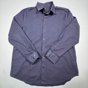 Express‎ Extra Slim Fit Navy Geometric Long Sleeve Button Down Shirt Men Large